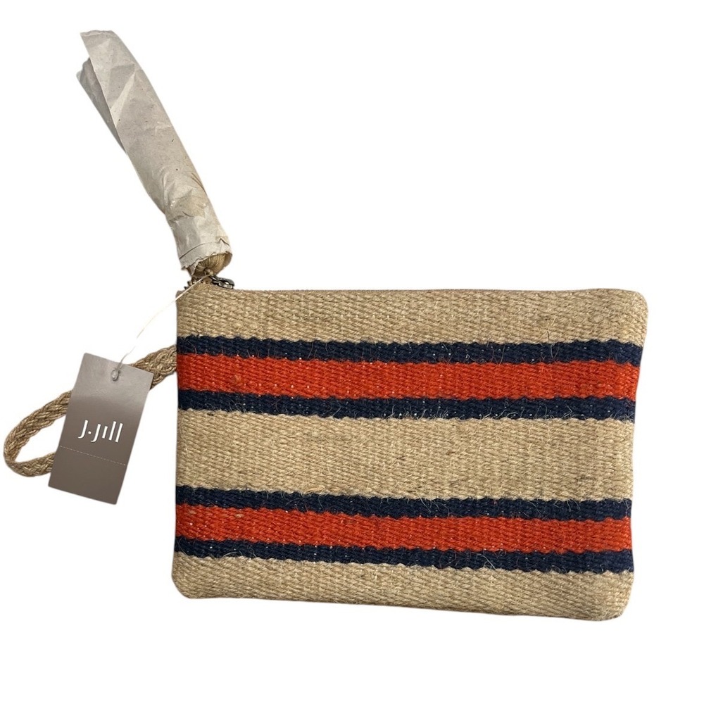 NWT- J. Jill Woven Jute Striped Wristlet Clutch Bag Blue/Orange Multi